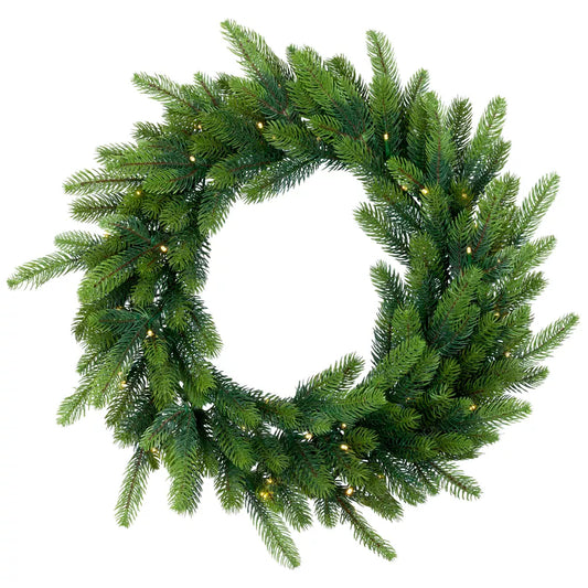 24 Inch Real Touch Pre-Lit Noble Fir Christmas Wreath Warm White LED