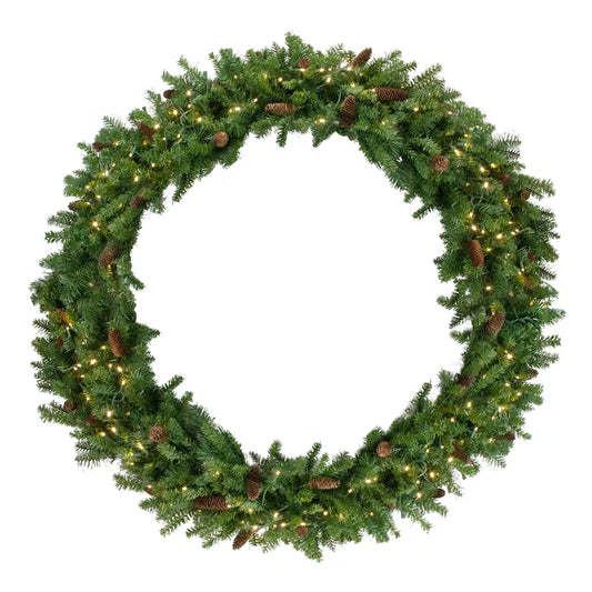 5 Foot Pre Lit Red Pine Commercial Artificial Christmas Wreath with Warm White Lights
