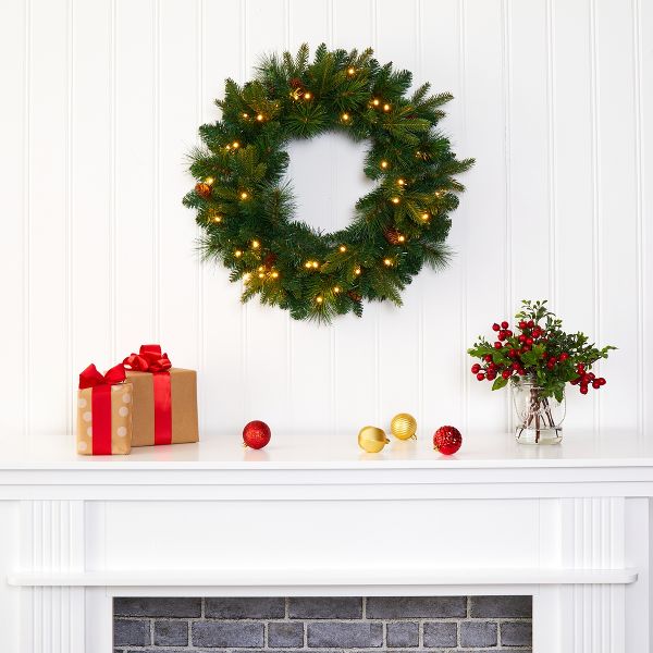 24" Mixed Pine Artificial Christmas Wreath with 35 Clear LED Lights