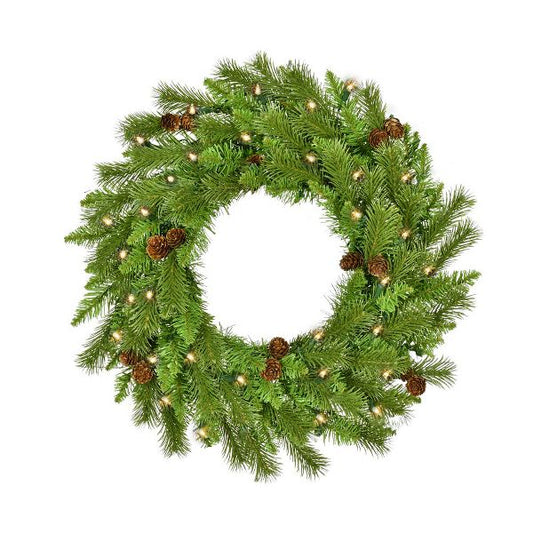 24" Pre-Lit Pinecone Wreath with Clear Lights – Holiday Decor