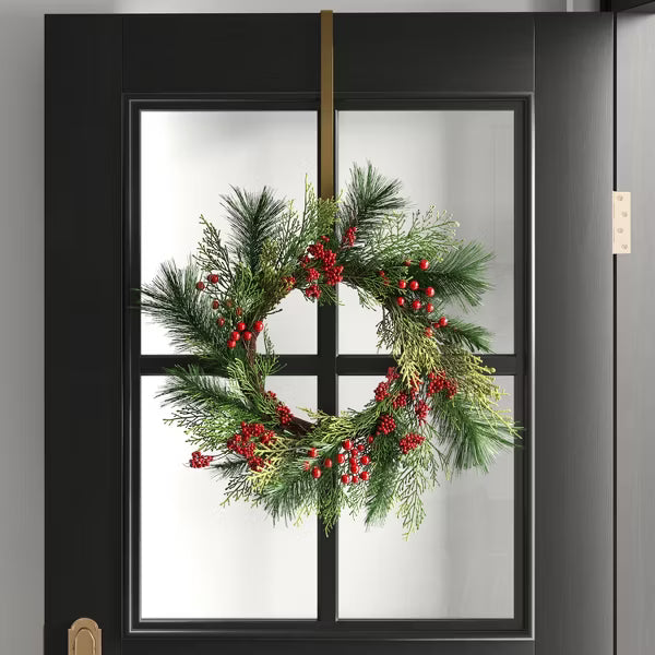22" Mixed Pine with Red Berries Artificial Christmas Wreath - Indoor/Outdoor Use