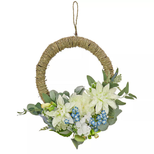 Artificial Dahlia Peony Hydrangea Hoop Wreath 20 Inch Seasonal Floral Decoration