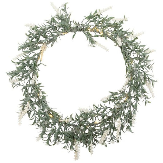 16-Inch White and Lavender Spring Wreath Battery Operated with White LED Lights