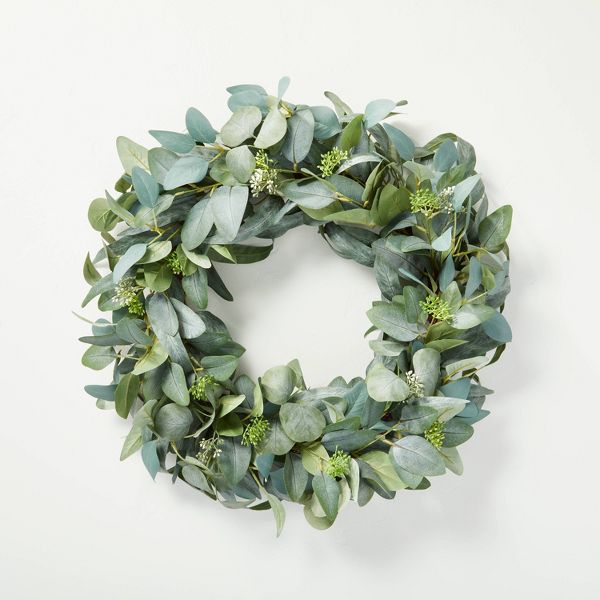 24" Faux Eucalyptus Wreath for Indoor and Outdoor Wall Decor