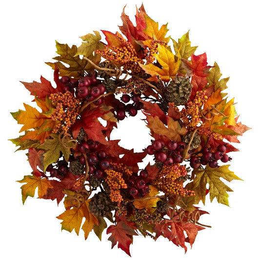 20-Inch Artificial Veranda Garden Wreath – Floral Spring & Summer Décor