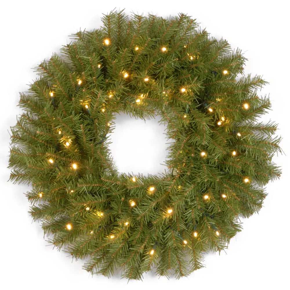 24" Pre-Lit LED Norwood Fir Artificial Christmas Wreath with Twinkly White Lights