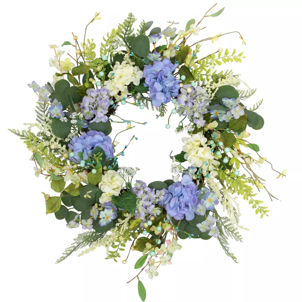 26 Inch Eucalyptus Hyacinths and Hydrangea Fern Spring Wreath