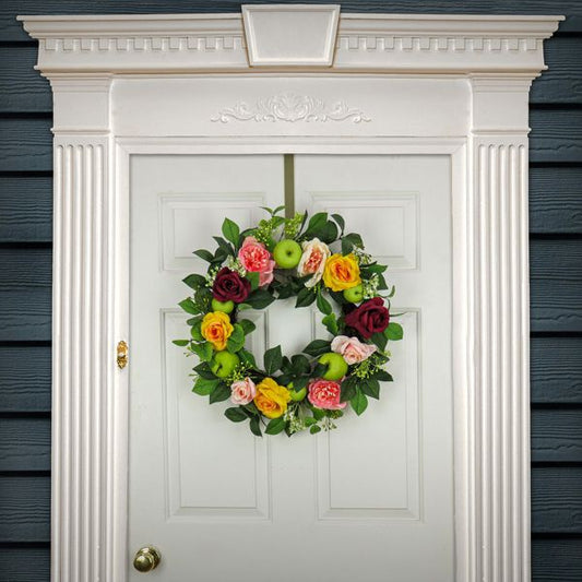 22” Artificial Rose, Peony & Apple Spring Wreath