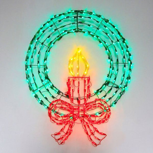28" Pre-Lit Christmas Wreath with Candle & Bow – LED Lights