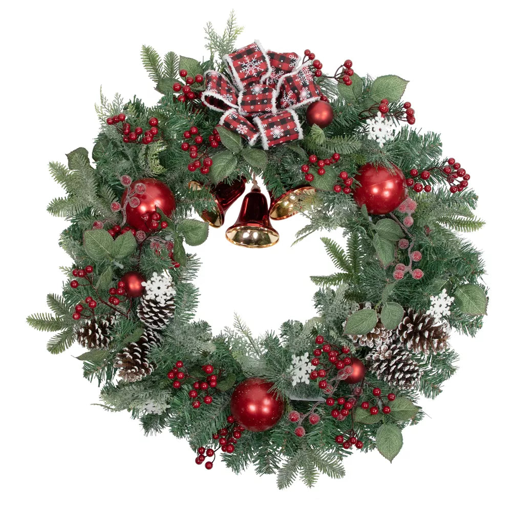 30-Inch Red Bells and Mixed Foliage Artificial Christmas Wreath