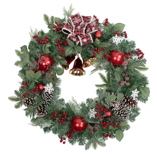 30-Inch Red Bells and Mixed Foliage Artificial Christmas Wreath