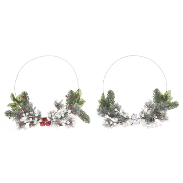Set of 2 Christmas Hoop Wreaths for Festive Home Décor
