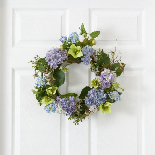 20" Artificial Hydrangea Wreath for Door or Wall Decor