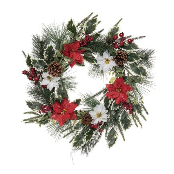 20" Multicolor Christmas Poinsettia Wreath – Holiday Decor