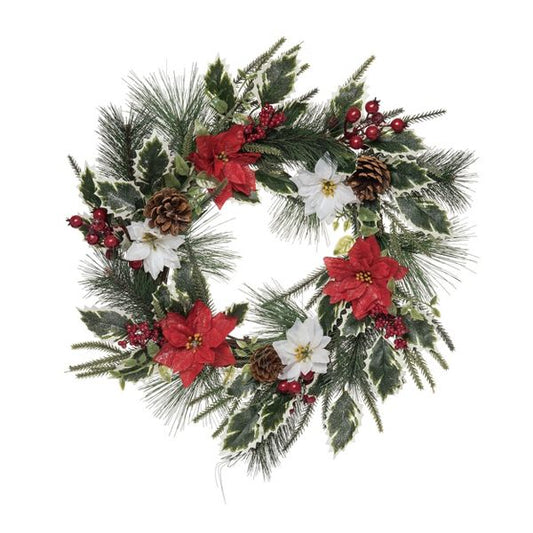 20" Multicolor Christmas Poinsettia Wreath – Holiday Decor