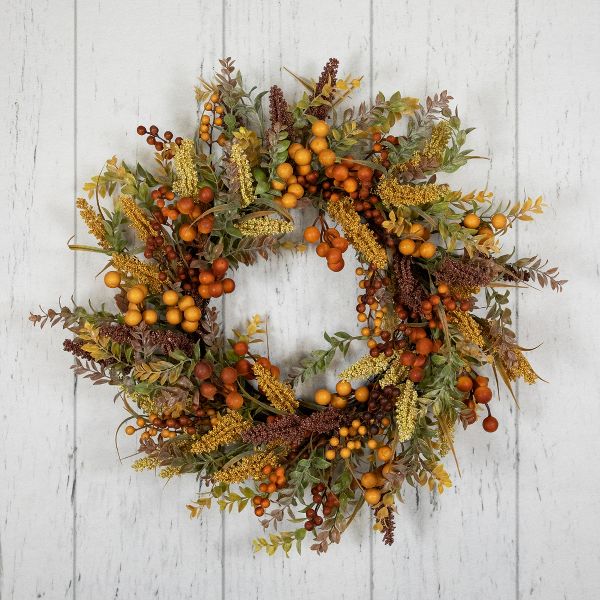 Real Touch Foliage and Berry Clusters Artificial Fall Harvest Wreath 24 Inch