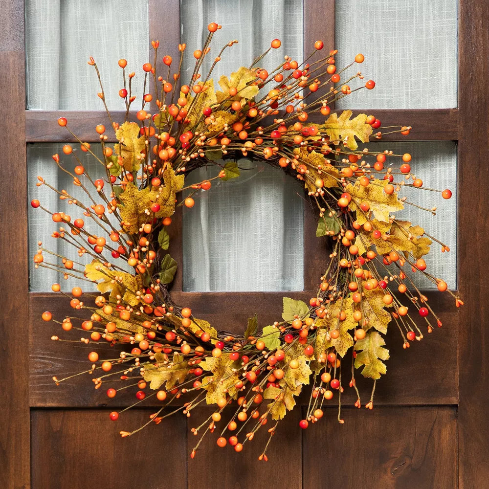 22 Inch Berries and Maple Leaves Fall Harvest Artificial Twig Wreath