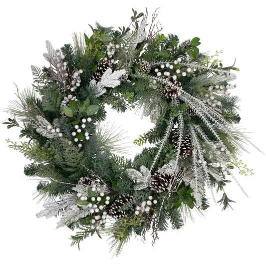 Frosted Pinecones Berries Christmas Wreath 36 Inch