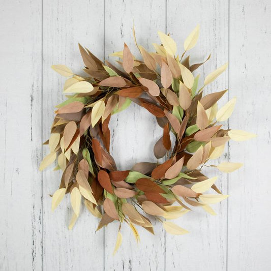 Autumn Harvest Neutral Fall Foliage 22 Inch Artificial Leaf Grapevine Wreath
