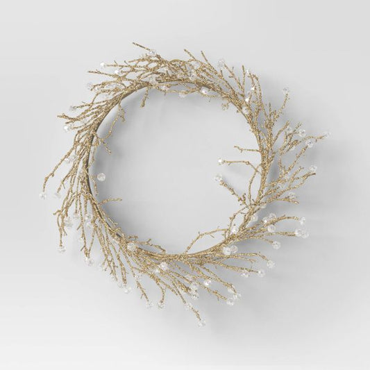 Gold Branch Christmas Wreath Elegant Holiday Wall or Door Decoration