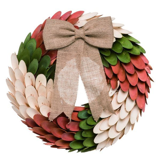 15.75" Multicolor Autumn Curl Leaves Bow Wreath – Fall Decor
