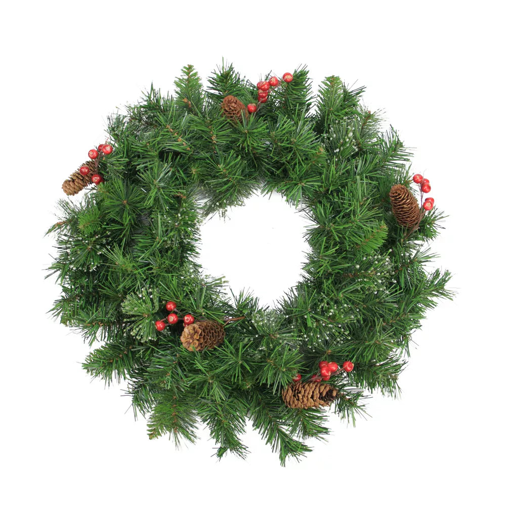 24 Inch Iced Mixed Pine Berries and Pinecones Artificial Christmas Wreath Unlit