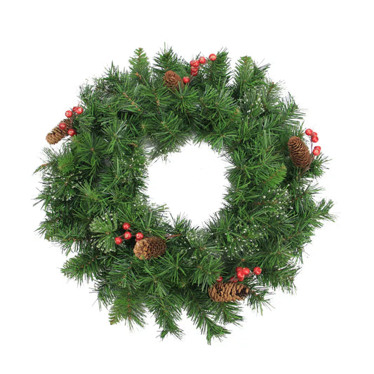 24 Inch Iced Mixed Pine Berries and Pinecones Artificial Christmas Wreath Unlit
