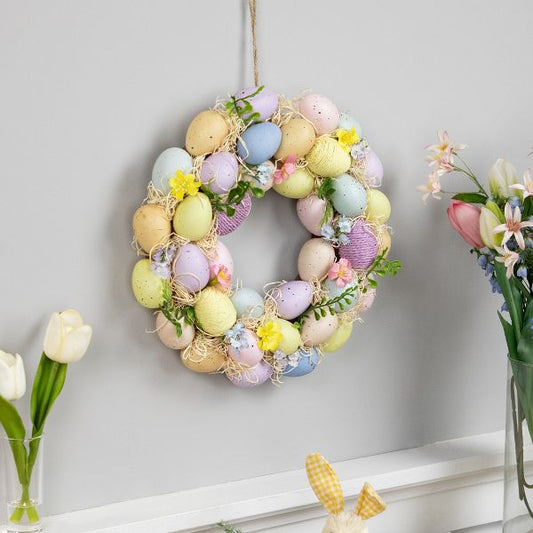 12.5" Multicolor Spring Wreath with Floral and Easter Egg Accents Seasonal Door Decor