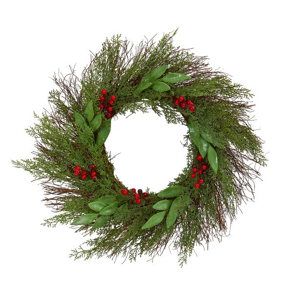 20" Cedar and Ruscus Artificial Christmas Wreath with Berries