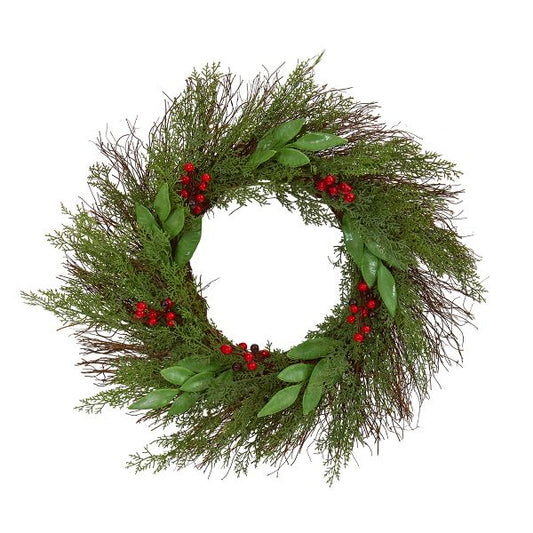 20" Cedar and Ruscus Artificial Christmas Wreath with Berries