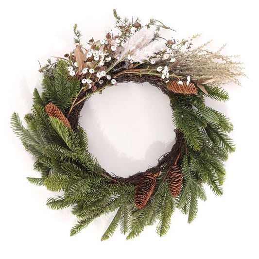 Faux 21In Pine Olive Leaf Wreath Green White Elegant Holiday Decor