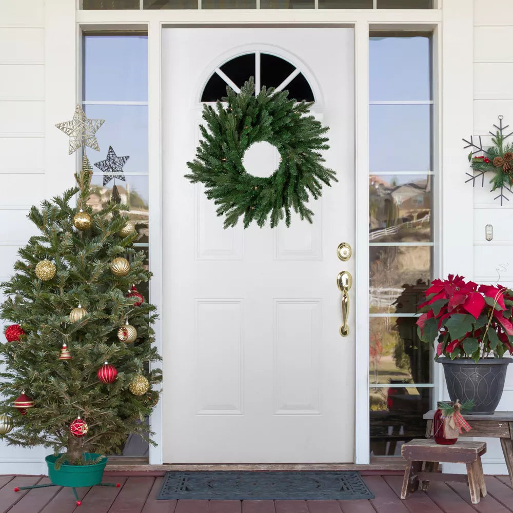 Real Touch Pre-Lit Grande Spruce Christmas Wreath 24 Inch Clear Lights Artificial Holiday Decoration