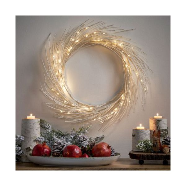 24" Paper Twig Wreath with Warm White Indoor Design