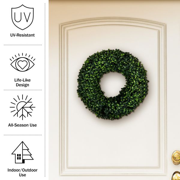 Nature Spring Boxwood Wreath 16.5 Inch UV Resistant Artificial Decor