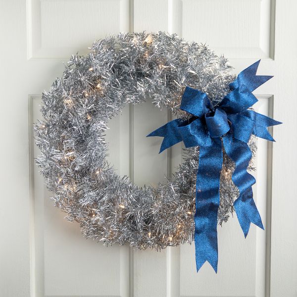 Northlight Pre-Lit Artificial Tinsel Christmas Wreath 24" Silver Clear Lights