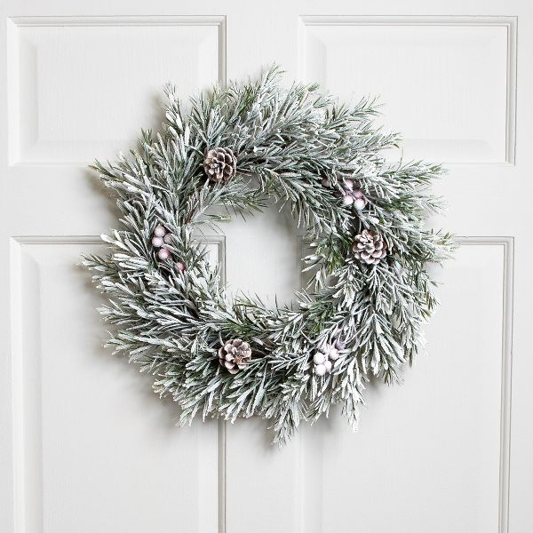 Northlight Pine Cones and Berries Flocked Rosemary Artificial Christmas Wreath 20" Unlit