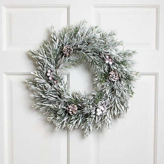 Northlight Pine Cones and Berries Flocked Rosemary Artificial Christmas Wreath 20" Unlit