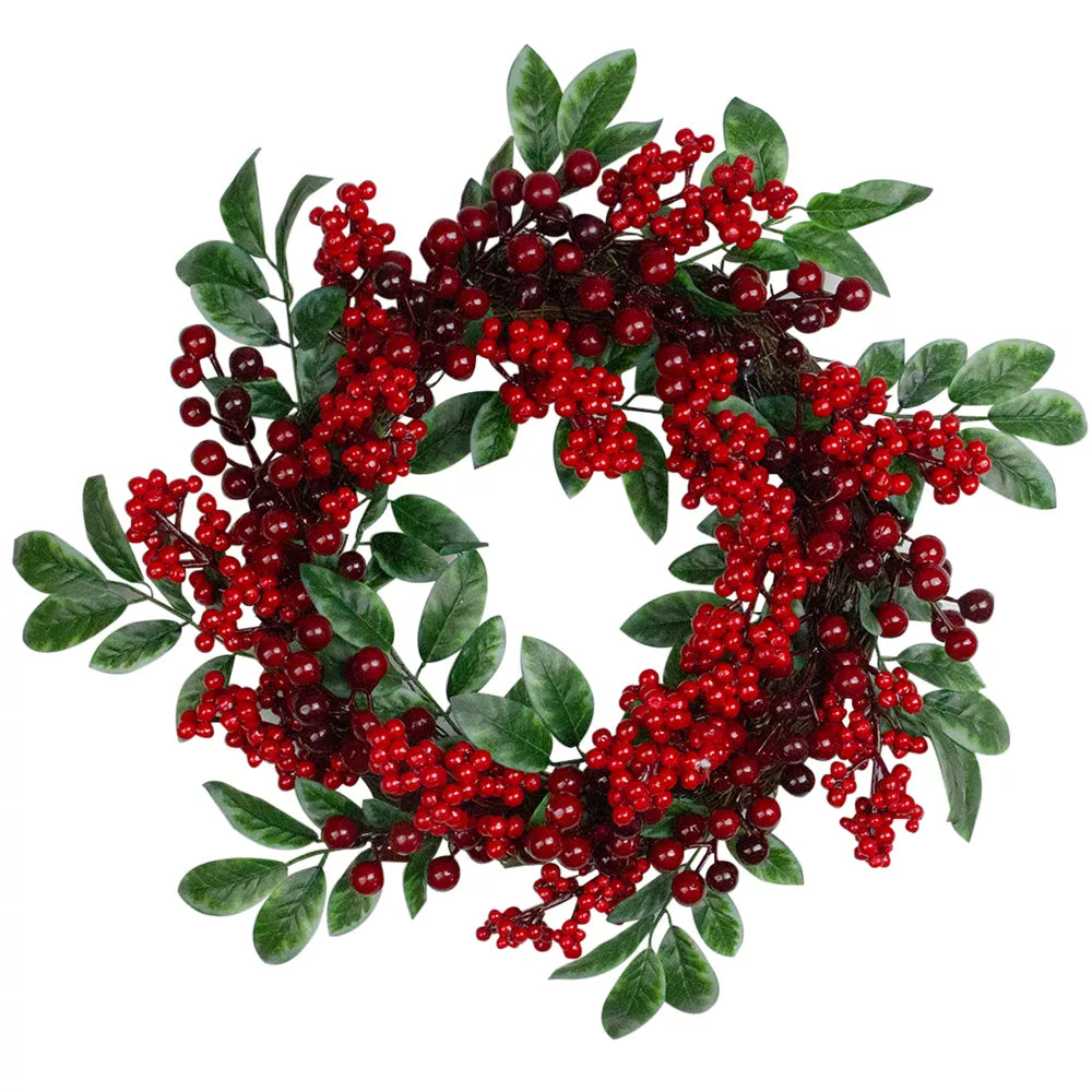 18 Inch Red Berries and Two Tone Green Leaves Artificial Christmas Wreath