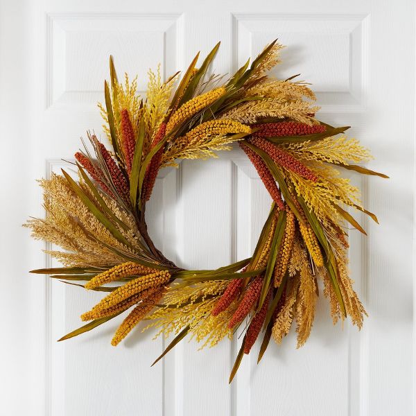 25" Sorghum Harvest Artificial Wreath – Rustic Fall Décor