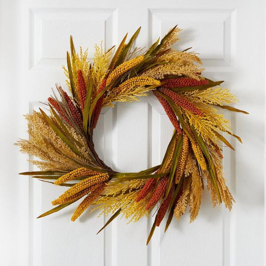 25" Sorghum Harvest Artificial Wreath – Rustic Fall Décor
