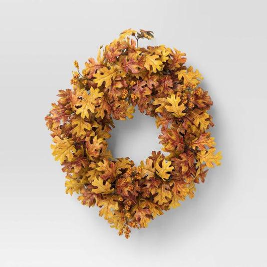 Oak Leaf Fall Wreath 24" Autumn Door Decor with Warm Seasonal Colors