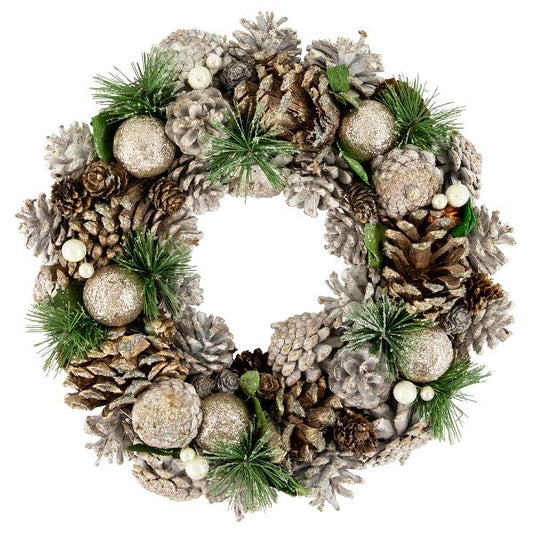 13.5" Green Pine Needle Christmas Wreath with Pinecones Unlit Holiday Decoration