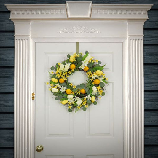 22” Lemons & Tulips Artificial Spring Wreath