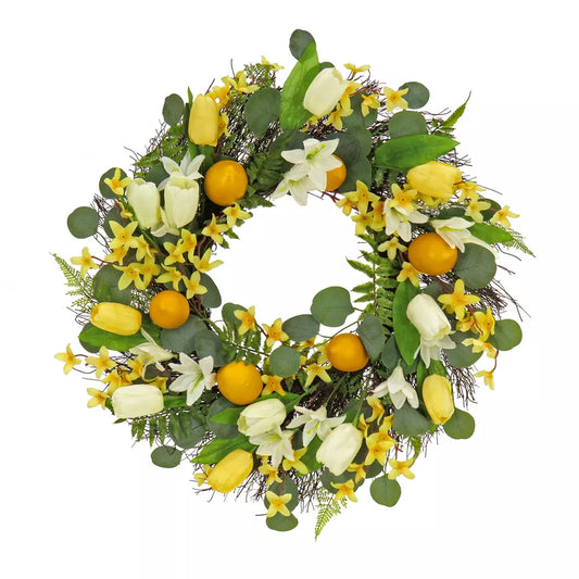22 Inch Artificial Lemons and Tulips Wreath