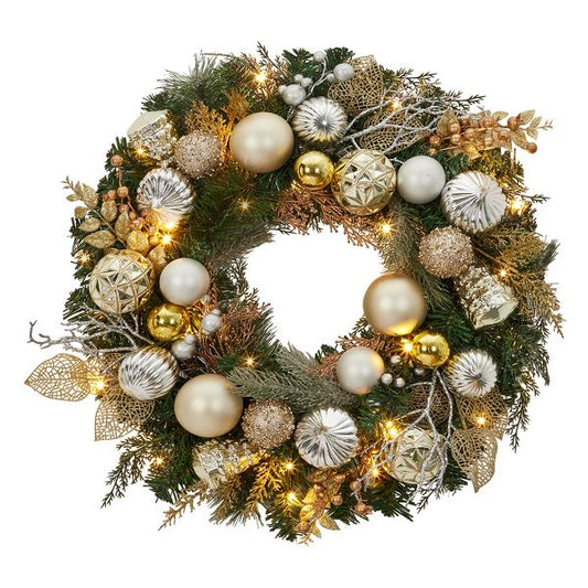 24" Pre-Lit Christmas Wreath with Balls – Indoor/Outdoor