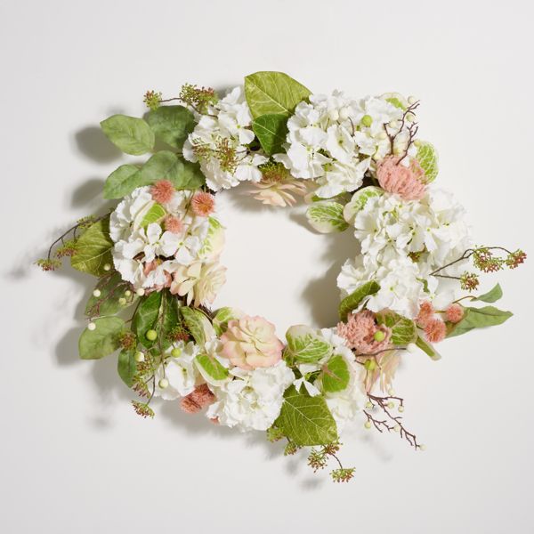 Faux Hydrangea and Magnolia Spring Wreath Multicolored 28 Inch