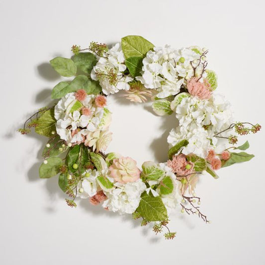 Faux Hydrangea and Magnolia Spring Wreath Multicolored 28 Inch