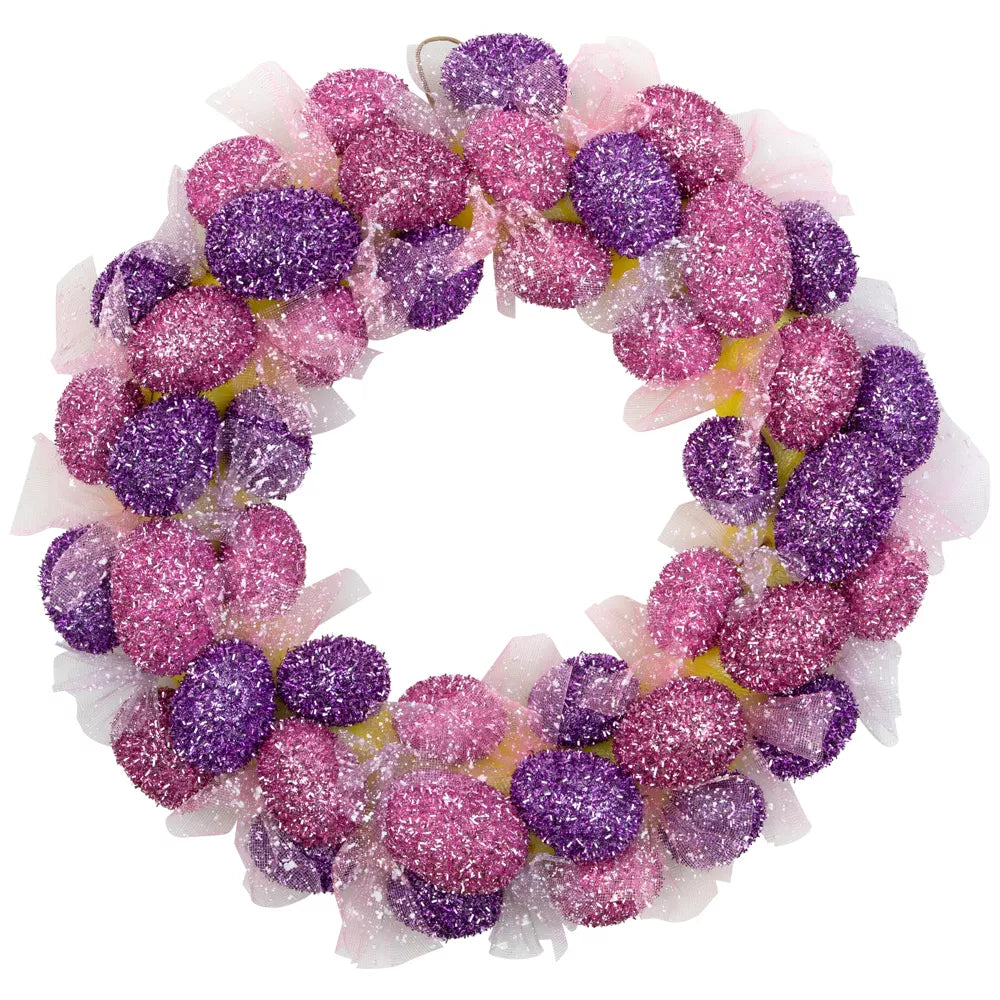 20" Glittered Easter Egg Wreath with Mesh Ribbons – Festive Spring Decoration