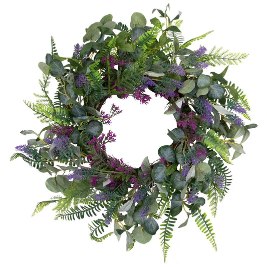 22 Inch Lavender and Mixed Foliage Artificial Floral Spring Wreath – Purple and Green