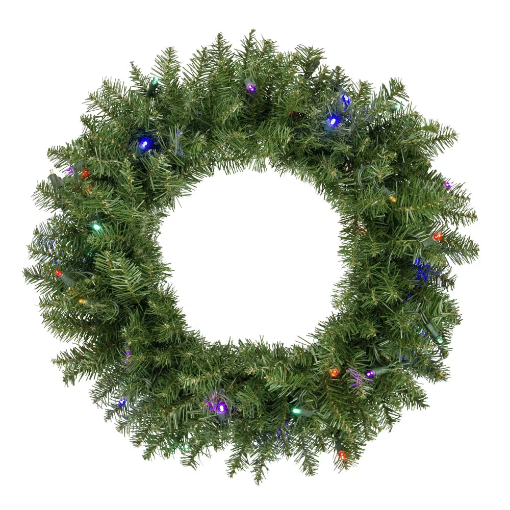 24 Inch Pre-Lit Rockwood Pine Artificial Christmas Wreath with Multi LED Lights
